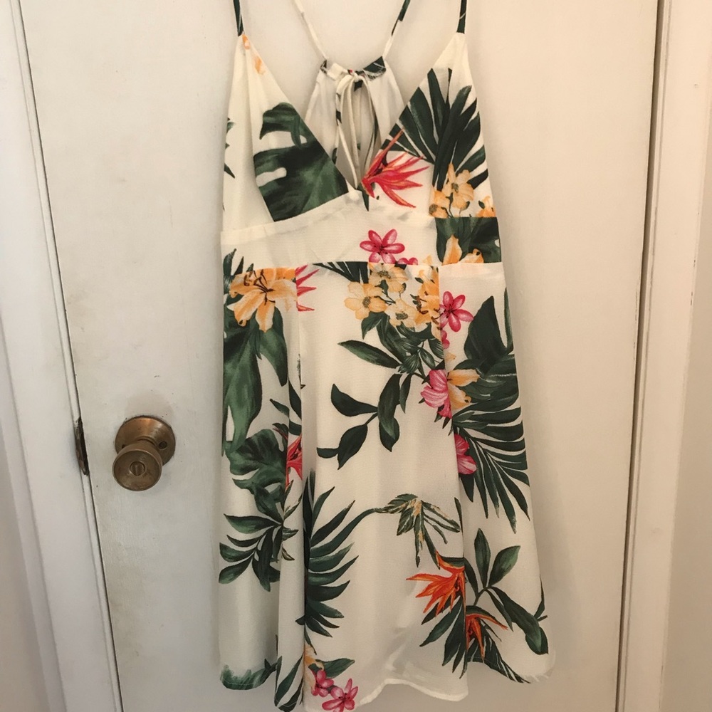 Tropical white open back dress